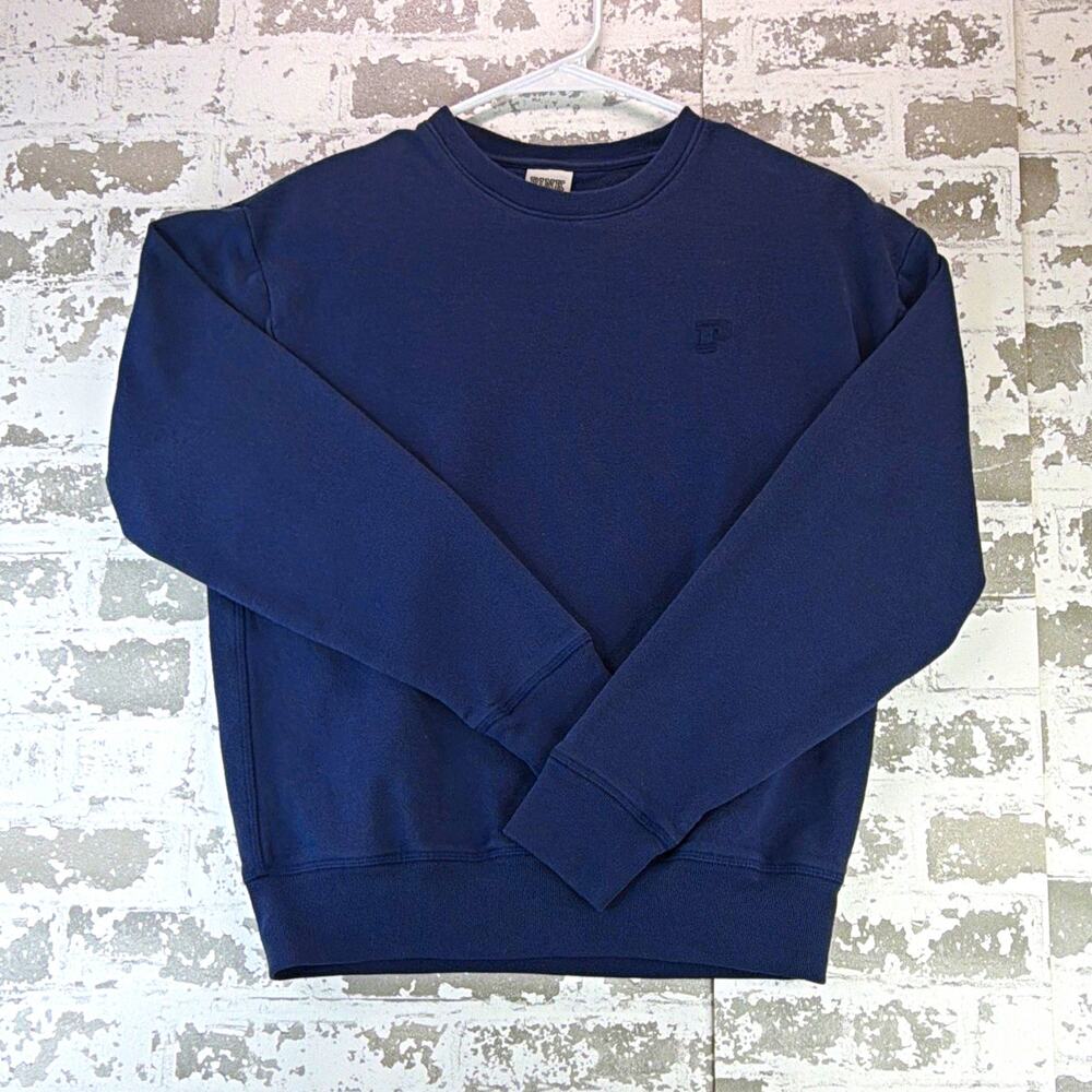 PINK Victoria's Secret PINK Blue Solid Crew Neck Fleece Pullover Sweatshirt XS